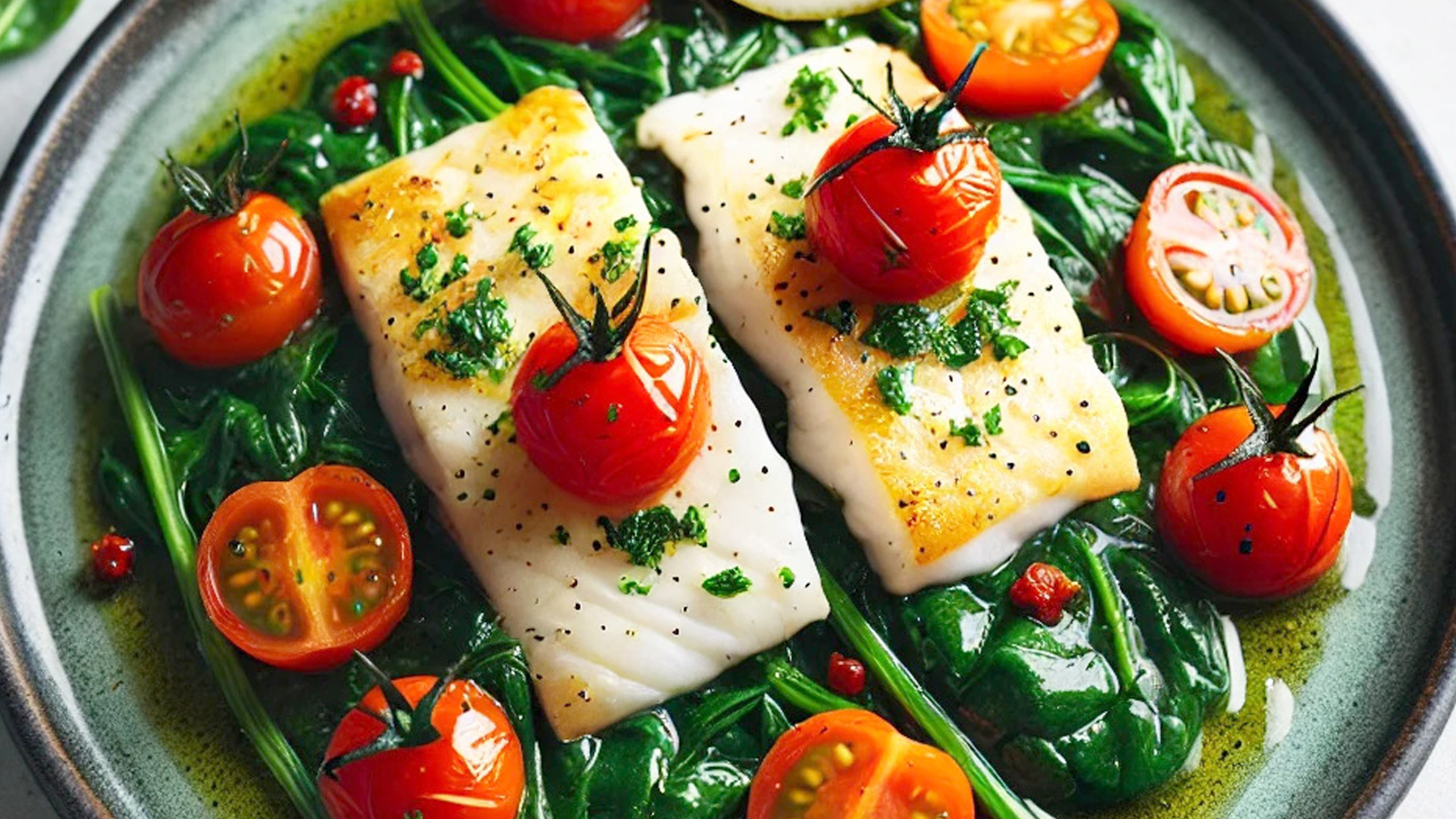 Fish Recipe with Spinach and Tomatoes